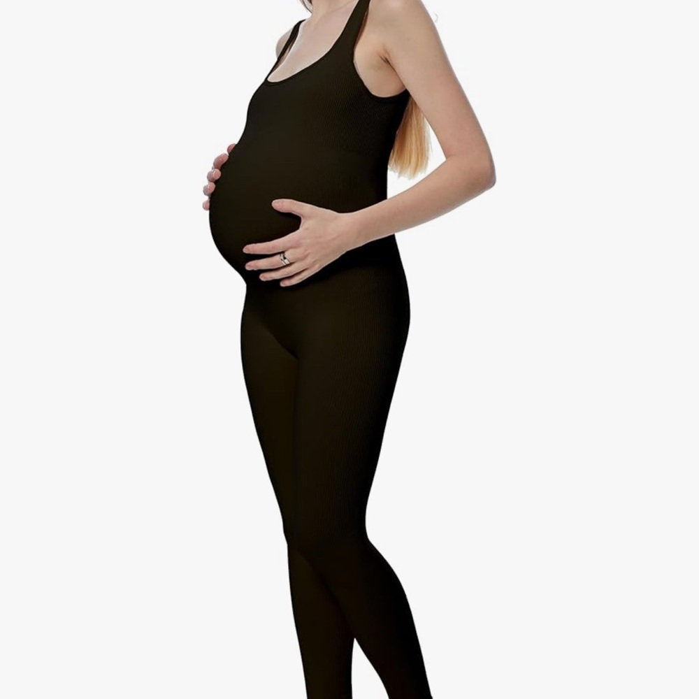 Black Maternity Ribbed Jumpsuit